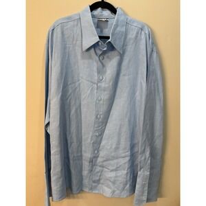 Vintage International Male Mens XXXL Blue 100% Linen Long Sleeve Button Up Shirt